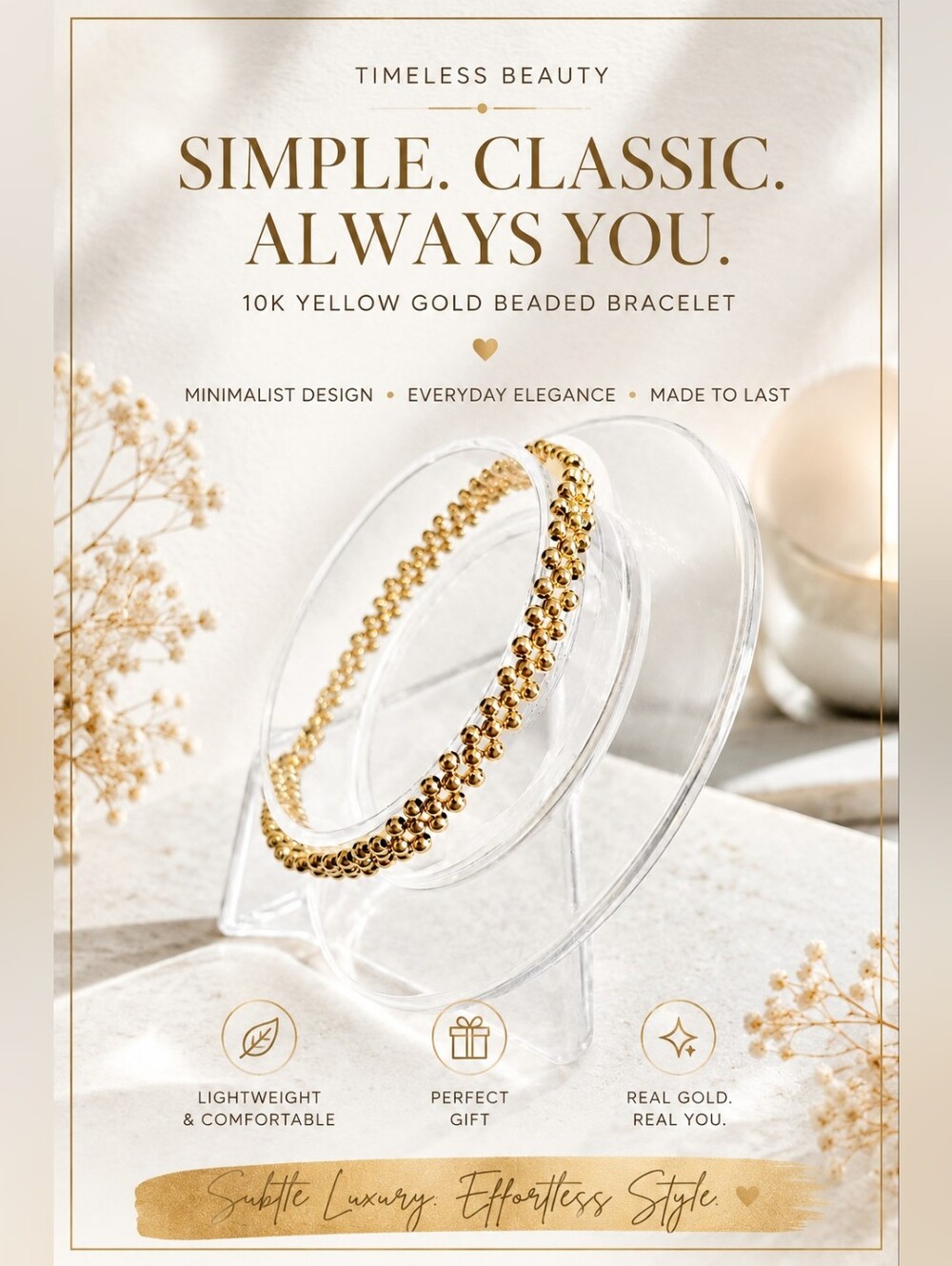 10k Gold Beaded Needlepoint Bracelet